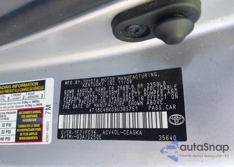 2009 Toyota Camry Se/Le/Xle из США, поврежденный, VIN 4T1BE46K09U385751